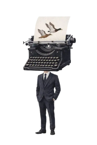 Surreal typewriter-headed figure